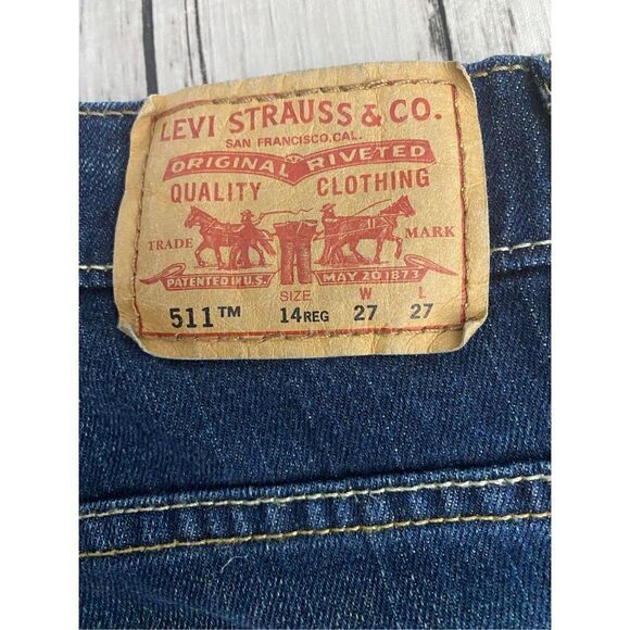 Levi Strauss 511 Men's High Rise Skinny Dark Wash Blue Denim Jeans Size 14R - Picture 4 of 5